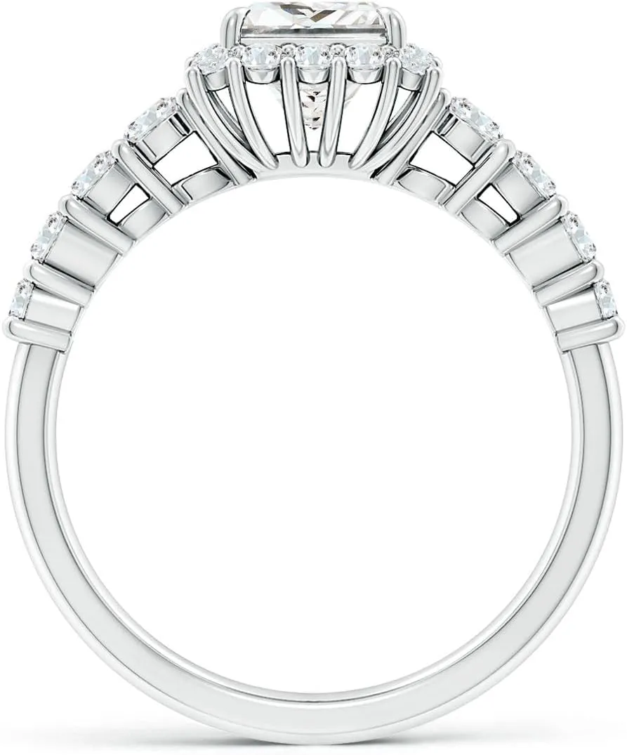 Angara Lab Grown Princess-Cut Diamond Floral Halo Engagement Ring in Silver / 14K Solid Gold/Platinum | April Birthstone, Birthday, Anniversary, Wedding Jewelry Gift for Women