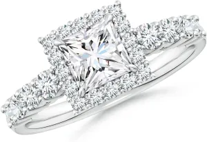 Angara Lab Grown Princess-Cut Diamond Floral Halo Engagement Ring in Silver / 14K Solid Gold/Platinum | April Birthstone, Birthday, Anniversary, Wedding Jewelry Gift for Women