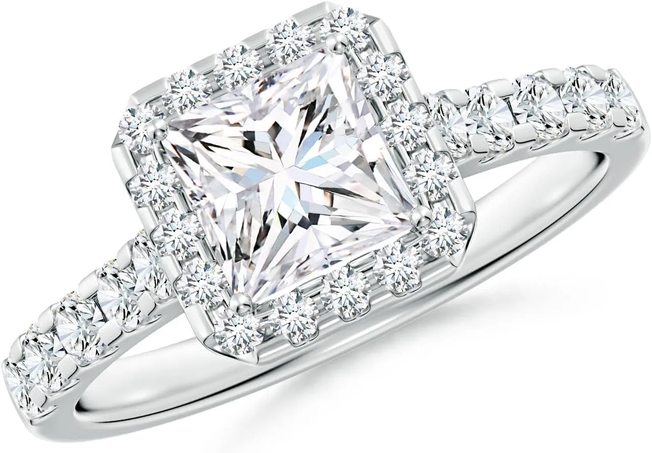 Angara Lab Grown Princess-Cut Diamond Halo Engagement Ring in Silver / 14K Solid Gold/Platinum | April Birthstone, Birthday, Anniversary, Wedding Jewelry Gift for Women