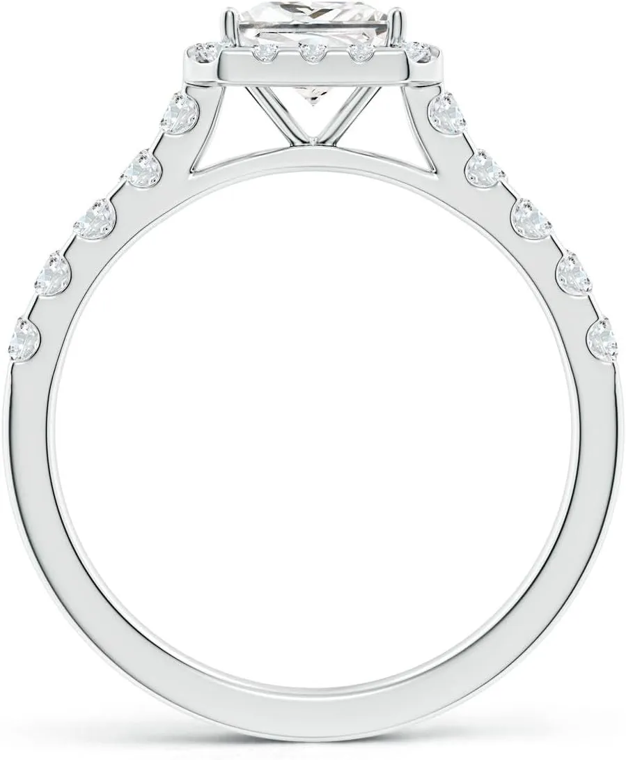Angara Lab Grown Princess-Cut Diamond Halo Engagement Ring in Silver / 14K Solid Gold/Platinum | April Birthstone, Birthday, Anniversary, Wedding Jewelry Gift for Women