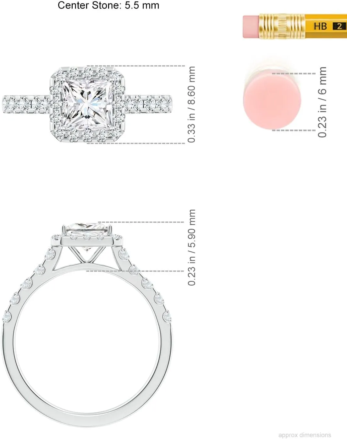 Angara Lab Grown Princess-Cut Diamond Halo Engagement Ring in Silver / 14K Solid Gold/Platinum | April Birthstone, Birthday, Anniversary, Wedding Jewelry Gift for Women