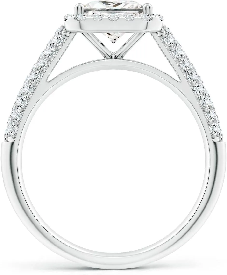 Angara Lab Grown Princess-Cut Diamond Halo Engagement Ring with Pave-Set Accents in Silver / 14K Solid Gold/Platinum | April Birthstone, Birthday, Anniversary, Wedding Jewelry Gift for Women