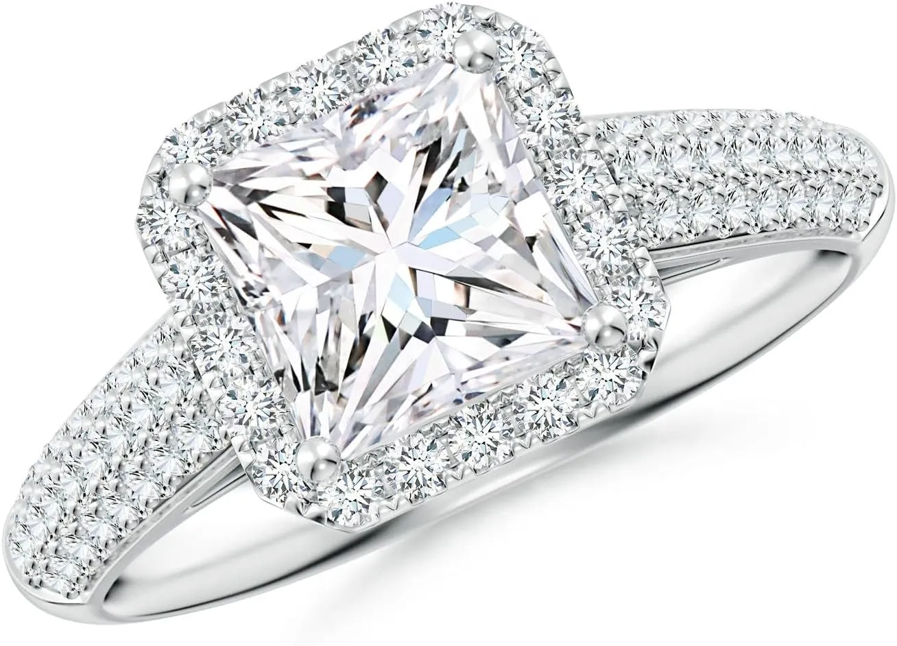 Angara Lab Grown Princess-Cut Diamond Halo Engagement Ring with Pave-Set Accents in Silver / 14K Solid Gold/Platinum | April Birthstone, Birthday, Anniversary, Wedding Jewelry Gift for Women