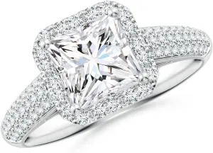 Angara Lab Grown Princess-Cut Diamond Halo Engagement Ring with Pave-Set Accents in Silver / 14K Solid Gold/Platinum | April Birthstone, Birthday, Anniversary, Wedding Jewelry Gift for Women