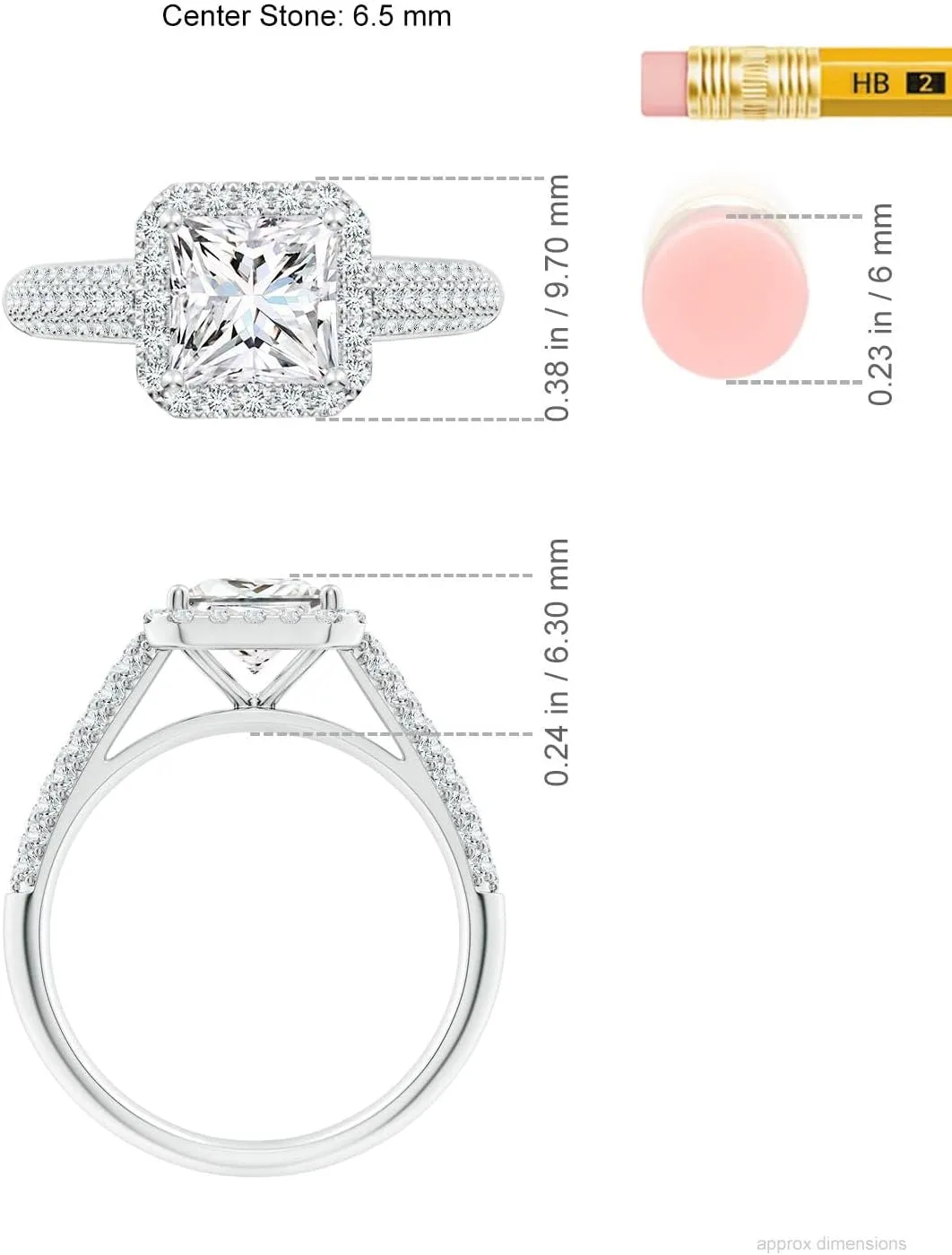 Angara Lab Grown Princess-Cut Diamond Halo Engagement Ring with Pave-Set Accents in Silver / 14K Solid Gold/Platinum | April Birthstone, Birthday, Anniversary, Wedding Jewelry Gift for Women