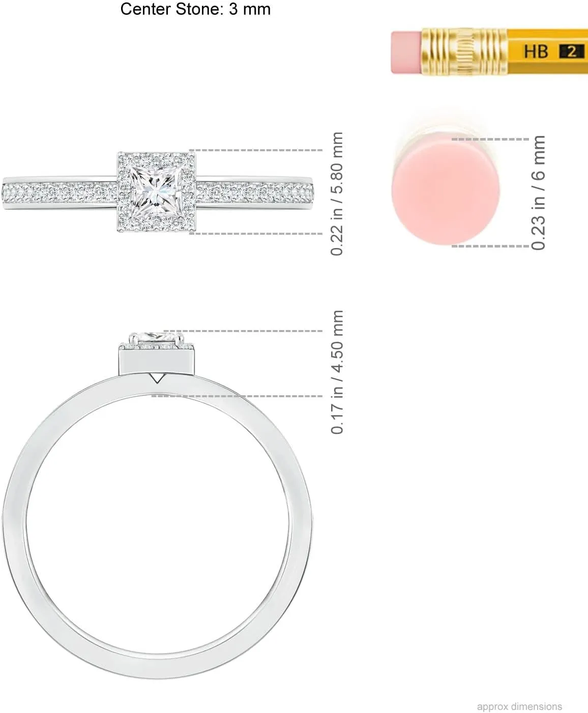 Angara Lab Grown Princess-Cut Diamond Halo Stackable Ring in Silver / 14K Solid Gold/Platinum | April Birthstone, Birthday, Engagement, Anniversary, Wedding Jewelry Gift for Women
