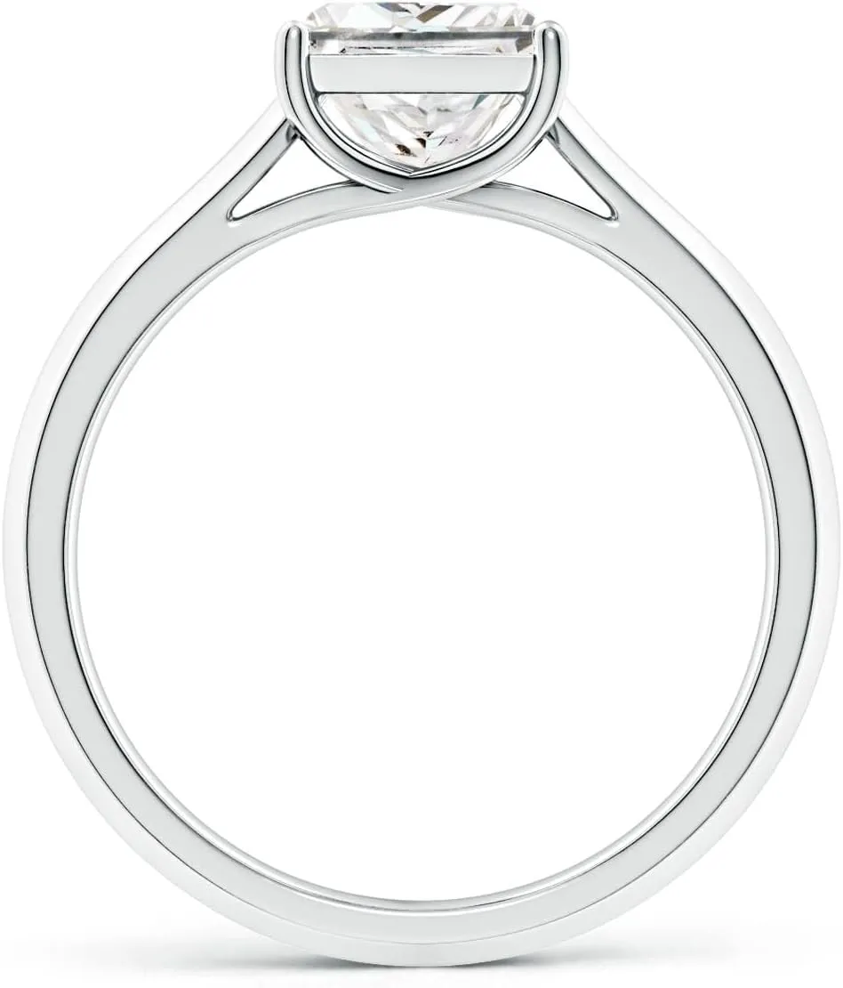 Angara Lab Grown Princess-Cut Diamond Knife-Edge Shank Trellis Engagement Ring in Silver / 14K Solid Gold/Platinum | April Birthstone, Birthday, Anniversary, Wedding Jewelry Gift for Women