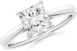 Angara Lab Grown Princess-Cut Diamond Knife-Edge Shank Trellis Engagement Ring in Silver / 14K Solid Gold/Platinum | April Birthstone, Birthday, Anniversary, Wedding Jewelry Gift for Women