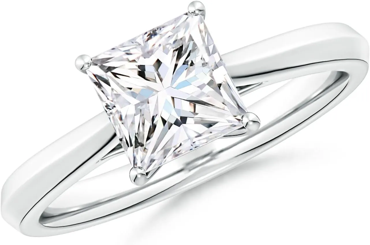 Angara Lab Grown Princess-Cut Diamond Knife-Edge Shank Trellis Engagement Ring in Silver / 14K Solid Gold/Platinum | April Birthstone, Birthday, Anniversary, Wedding Jewelry Gift for Women