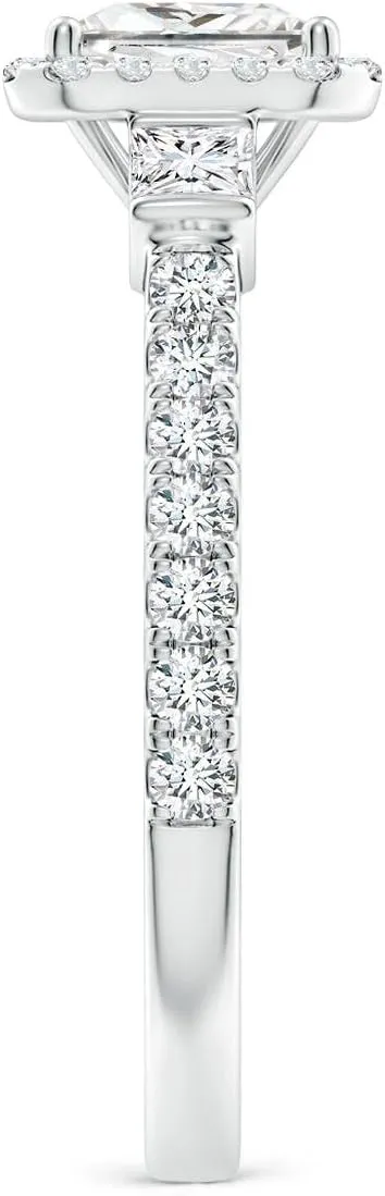 Angara Lab Grown Princess-Cut Diamond Side Stone Halo Engagement Ring in Silver / 14K Solid Gold/Platinum | April Birthstone, Birthday, Anniversary, Wedding Jewelry Gift for Women