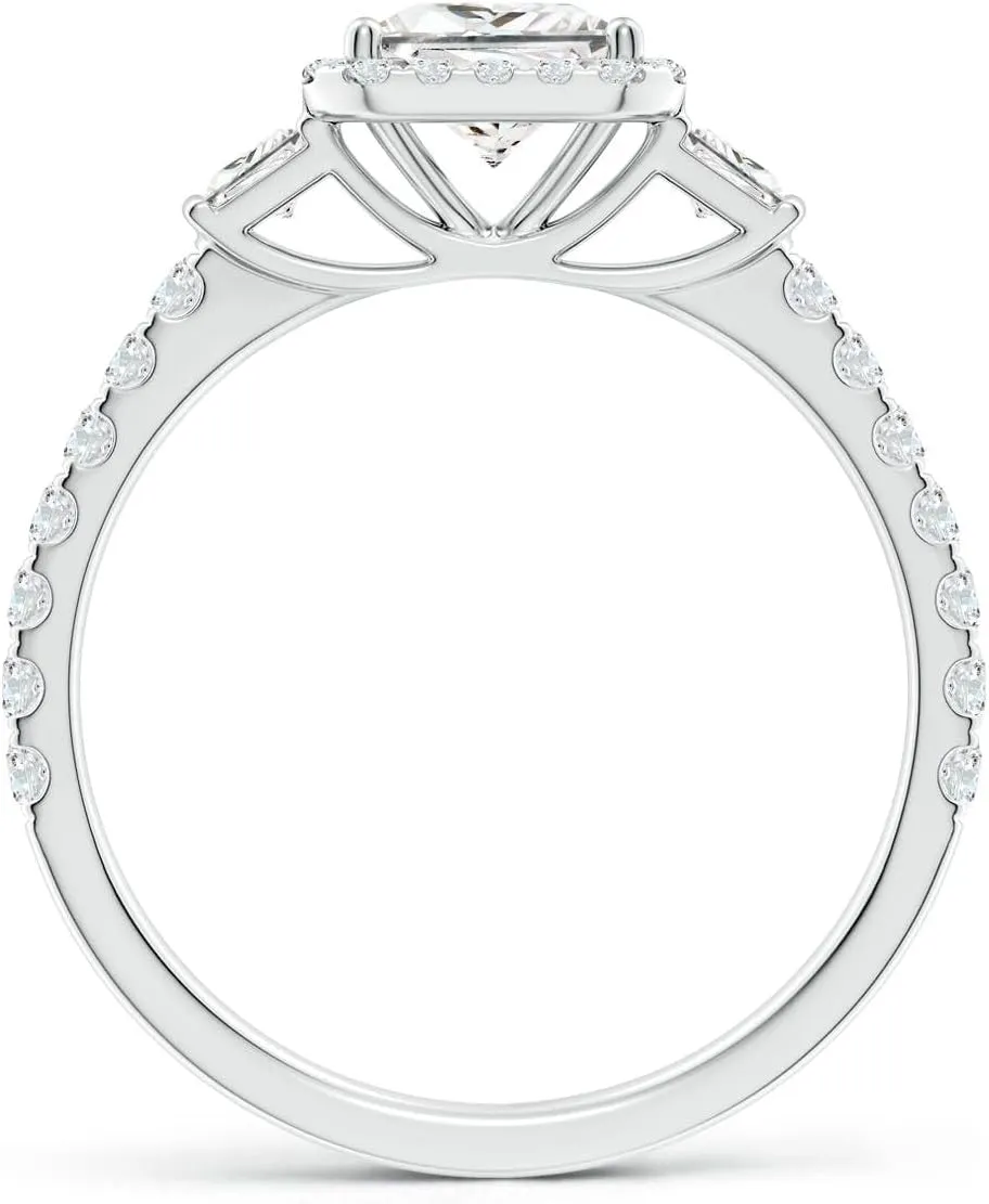 Angara Lab Grown Princess-Cut Diamond Side Stone Halo Engagement Ring in Silver / 14K Solid Gold/Platinum | April Birthstone, Birthday, Anniversary, Wedding Jewelry Gift for Women