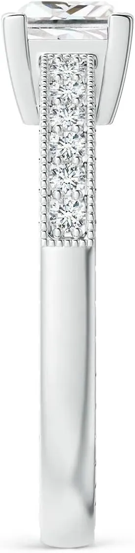 Angara Lab Grown Princess Cut Diamond Solitaire Ring with Milgrain Detailing in Silver / 14K Solid Gold/Platinum | April Birthstone, Birthday, Engagement, Anniversary, Wedding Jewelry Gift for Women