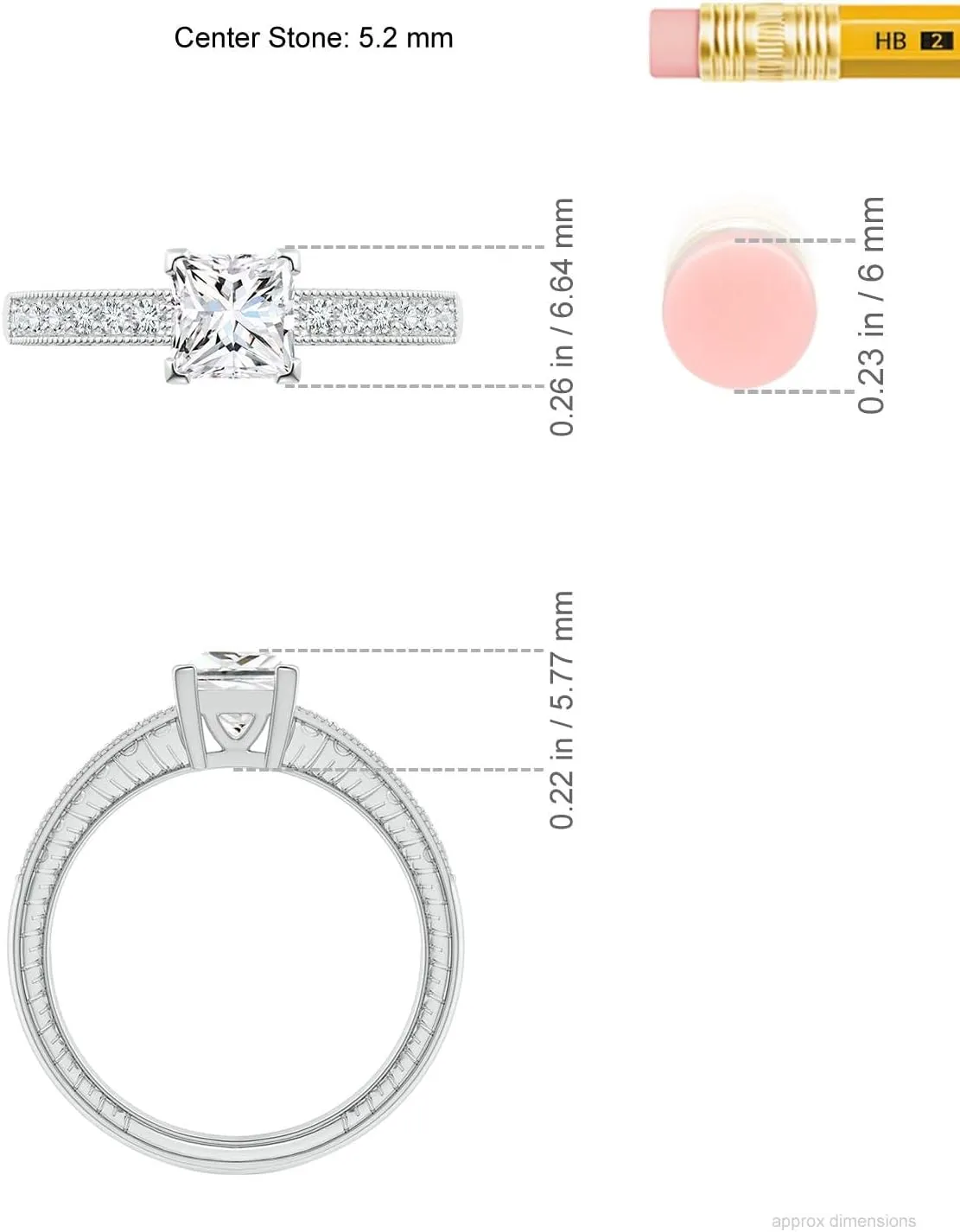 Angara Lab Grown Princess Cut Diamond Solitaire Ring with Milgrain Detailing in Silver / 14K Solid Gold/Platinum | April Birthstone, Birthday, Engagement, Anniversary, Wedding Jewelry Gift for Women