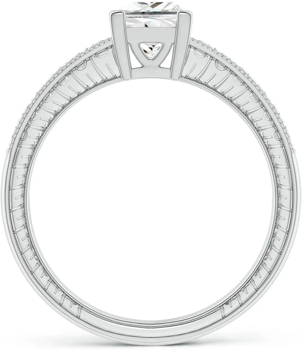 Angara Lab Grown Princess Cut Diamond Solitaire Ring with Milgrain Detailing in Silver / 14K Solid Gold/Platinum | April Birthstone, Birthday, Engagement, Anniversary, Wedding Jewelry Gift for Women