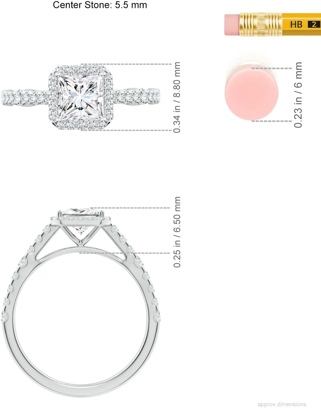 Angara Lab Grown Princess-Cut Diamond Station Halo Engagement Ring in Silver / 14K Solid Gold/Platinum | April Birthstone, Birthday, Anniversary, Wedding Jewelry Gift for Women