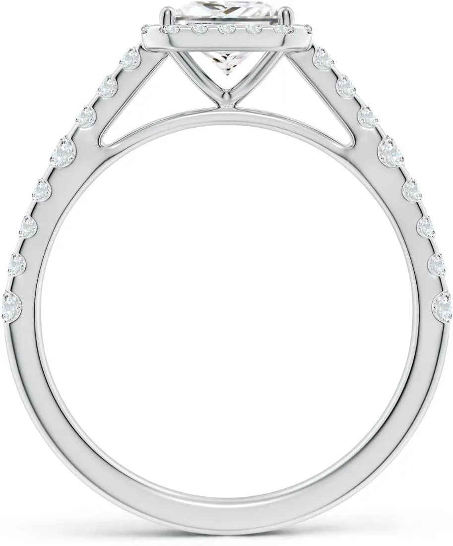 Angara Lab Grown Princess-Cut Diamond Station Halo Engagement Ring in Silver / 14K Solid Gold/Platinum | April Birthstone, Birthday, Anniversary, Wedding Jewelry Gift for Women