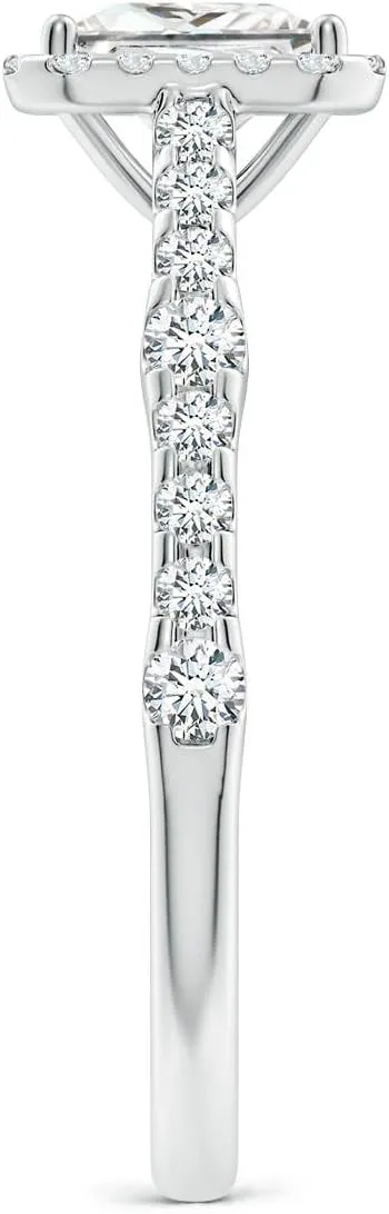Angara Lab Grown Princess-Cut Diamond Station Halo Engagement Ring in Silver / 14K Solid Gold/Platinum | April Birthstone, Birthday, Anniversary, Wedding Jewelry Gift for Women
