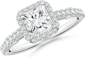 Angara Lab Grown Princess-Cut Diamond Station Halo Engagement Ring in Silver / 14K Solid Gold/Platinum | April Birthstone, Birthday, Anniversary, Wedding Jewelry Gift for Women