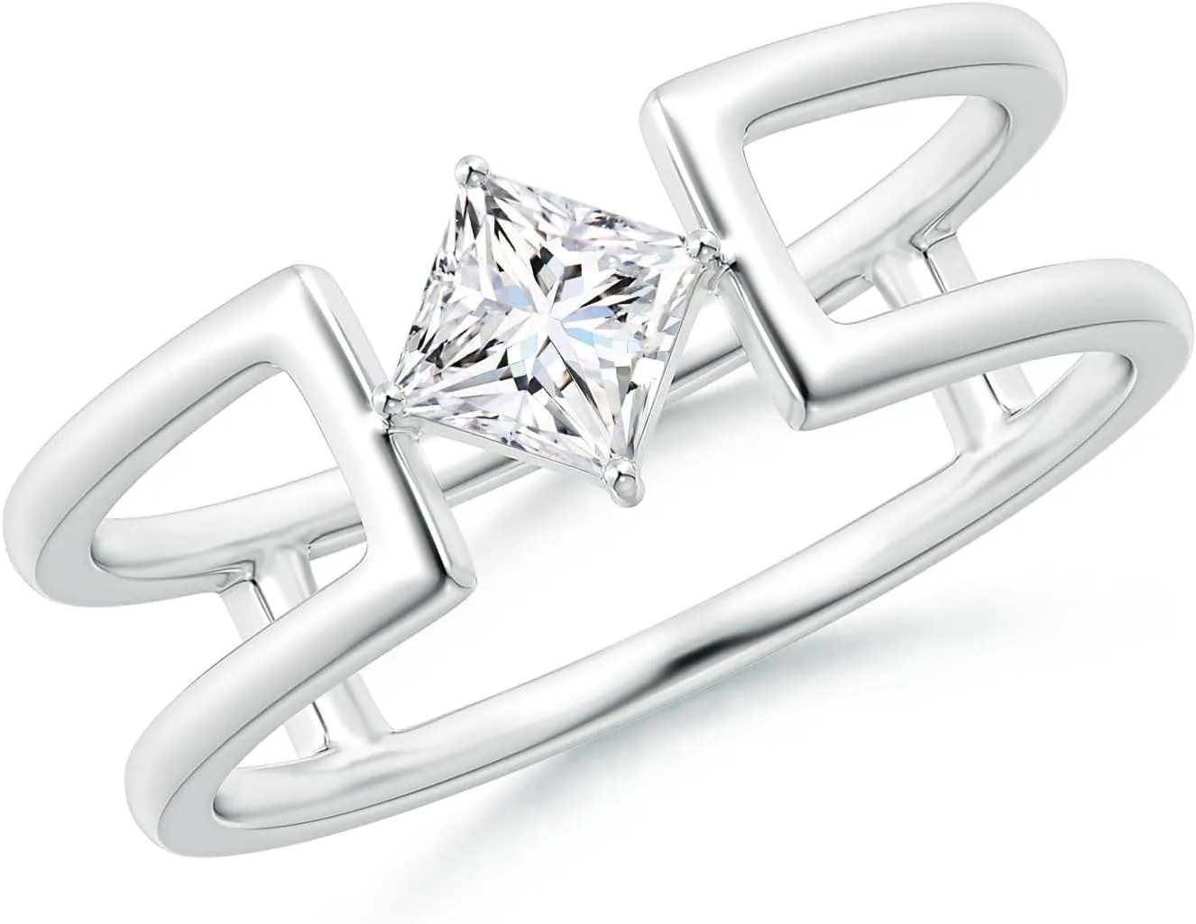 Angara Lab Grown Princess Diamond Solitaire Parallel Split Shank Ring in Silver / 14K Solid Gold/Platinum | April Birthstone, Birthday, Engagement, Anniversary, Wedding Jewelry Gift for Women