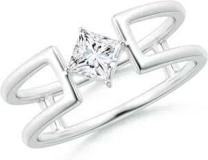 Angara Lab Grown Princess Diamond Solitaire Parallel Split Shank Ring in Silver / 14K Solid Gold/Platinum | April Birthstone, Birthday, Engagement, Anniversary, Wedding Jewelry Gift for Women