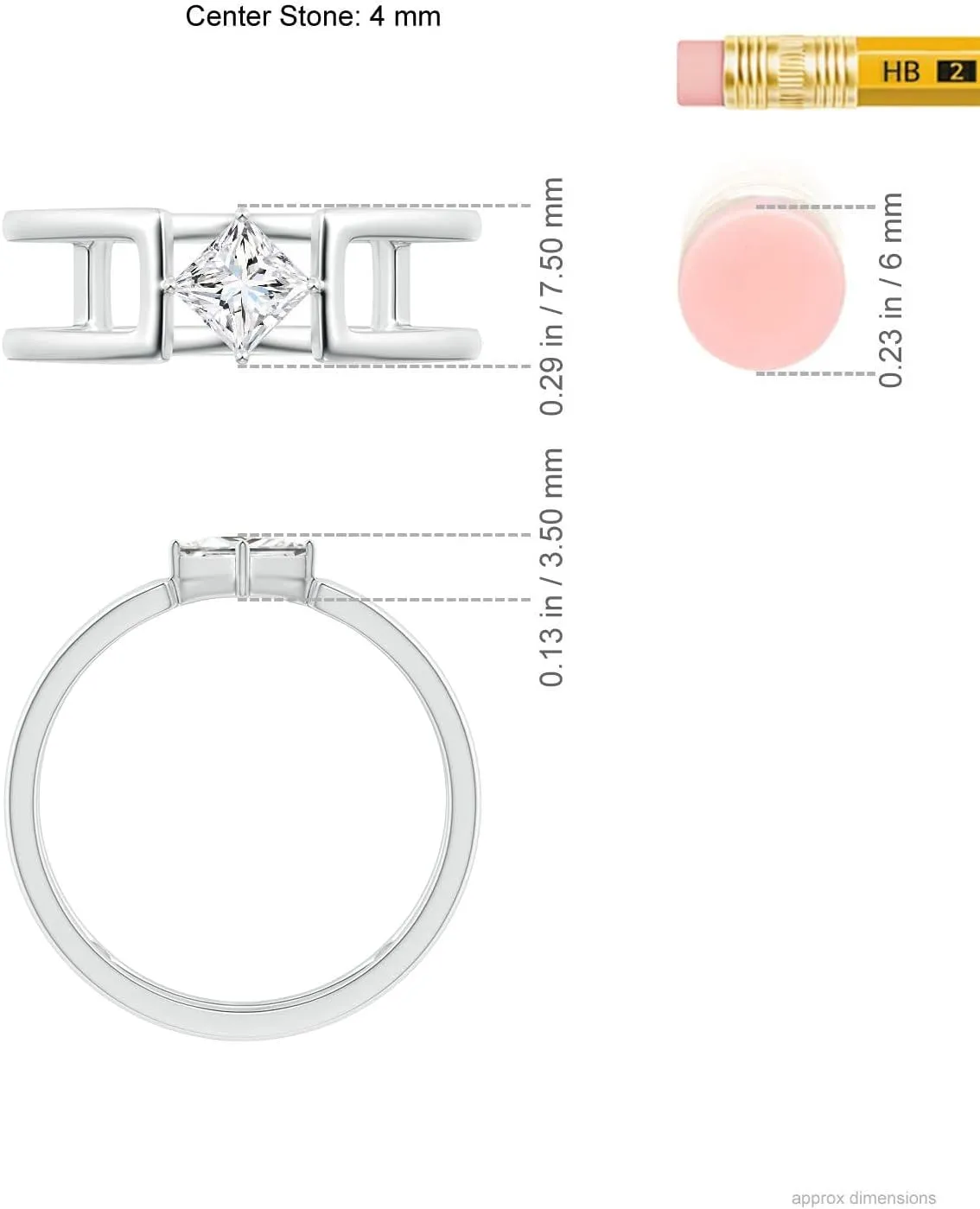 Angara Lab Grown Princess Diamond Solitaire Parallel Split Shank Ring in Silver / 14K Solid Gold/Platinum | April Birthstone, Birthday, Engagement, Anniversary, Wedding Jewelry Gift for Women