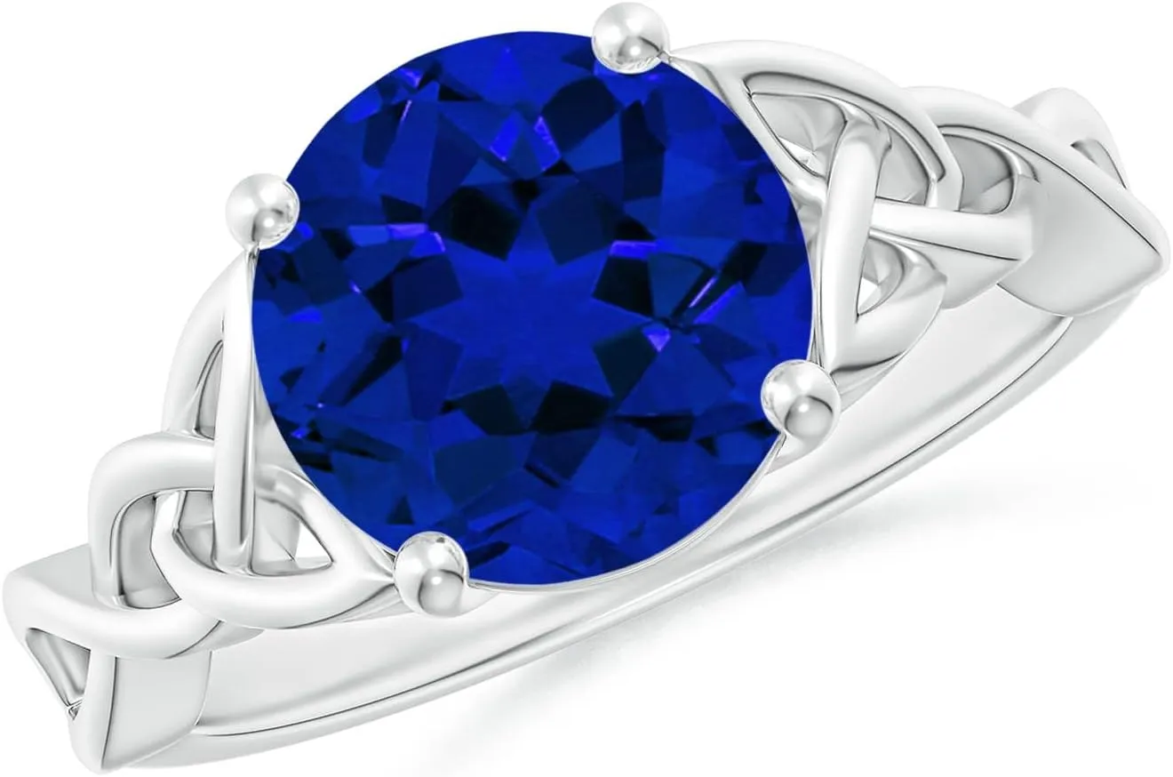 Angara Lab Grown Round Blue Sapphire Celtic Knot Engagement Ring in 14K Solid Gold/Platinum | Birthday, Anniversary, Wedding Jewelry Gift for Women