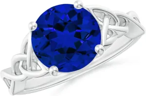 Angara Lab Grown Round Blue Sapphire Celtic Knot Engagement Ring in 14K Solid Gold/Platinum | Birthday, Anniversary, Wedding Jewelry Gift for Women
