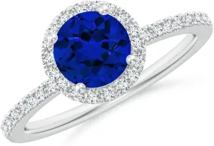 Angara Lab Grown Round Blue Sapphire Classic Halo Engagement Ring in 14K Solid Gold/Platinum | Birthday, Anniversary, Wedding Jewelry Gift for Women