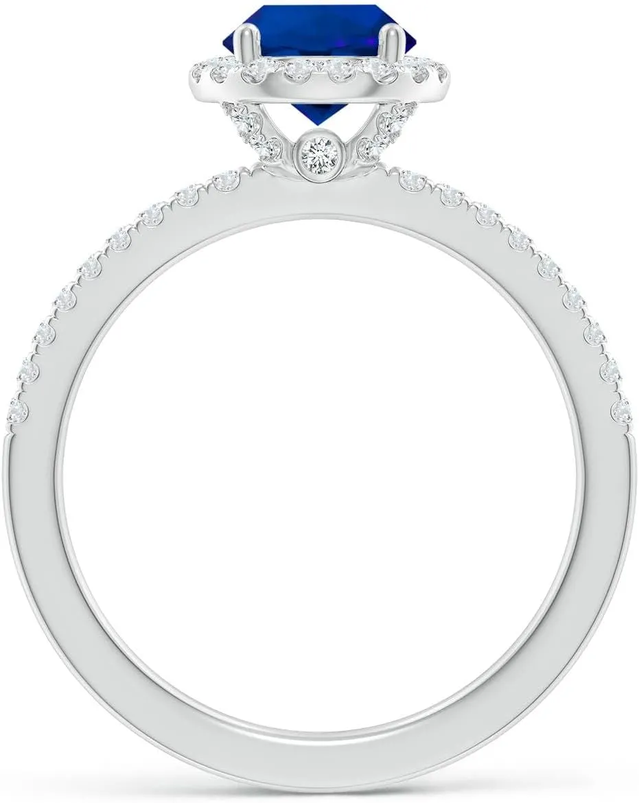 Angara Lab Grown Round Blue Sapphire Classic Halo Engagement Ring in 14K Solid Gold/Platinum | Birthday, Anniversary, Wedding Jewelry Gift for Women