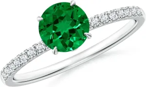 Angara Lab Grown Round Emerald Hidden Halo Engagement Ring in 14K Solid Gold/Platinum | Birthday, Anniversary, Wedding Jewelry Gift for Women