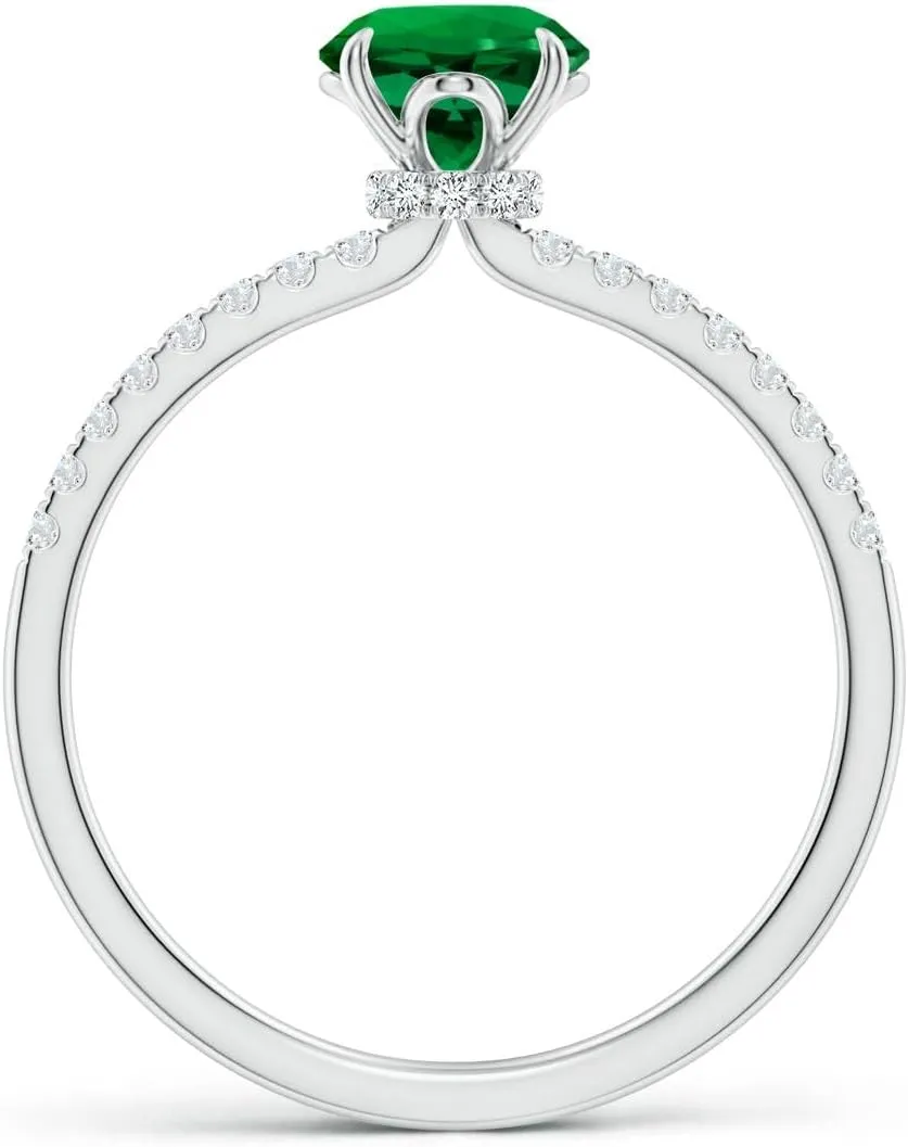 Angara Lab Grown Round Emerald Hidden Halo Engagement Ring in 14K Solid Gold/Platinum | Birthday, Anniversary, Wedding Jewelry Gift for Women