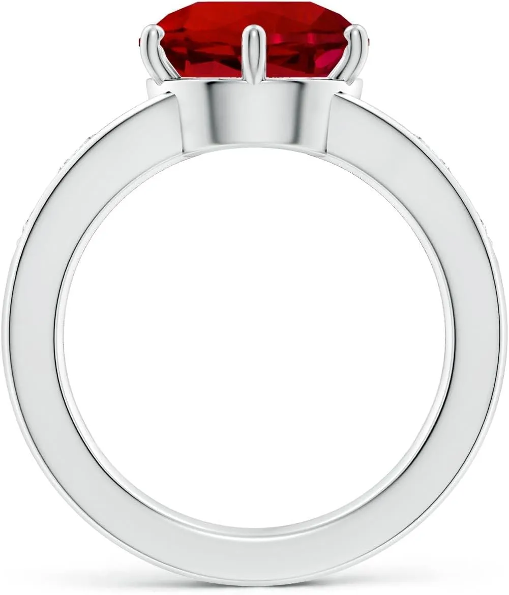 Angara Lab Grown Round Ruby Engagement Ring with Lab Diamonds in Silver / 14K Solid Gold/Platinum | July Birthstone, Birthday, Anniversary, Wedding Jewelry Gift for Women