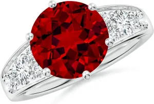 Angara Lab Grown Round Ruby Engagement Ring with Lab Diamonds in Silver / 14K Solid Gold/Platinum | July Birthstone, Birthday, Anniversary, Wedding Jewelry Gift for Women