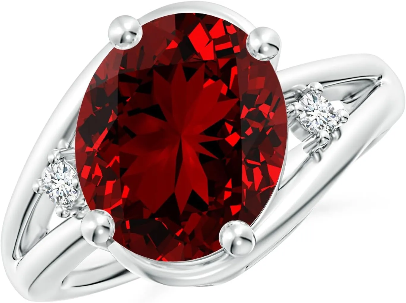 Angara Lab Grown Ruby and Lab Diamond Split Shank Ring in 14K Solid Gold/Platinum | July Birthstone, Birthday, Engagement, Anniversary, Wedding Jewelry Gift for Women