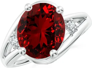 Angara Lab Grown Ruby and Lab Diamond Split Shank Ring in 14K Solid Gold/Platinum | July Birthstone, Birthday, Engagement, Anniversary, Wedding Jewelry Gift for Women