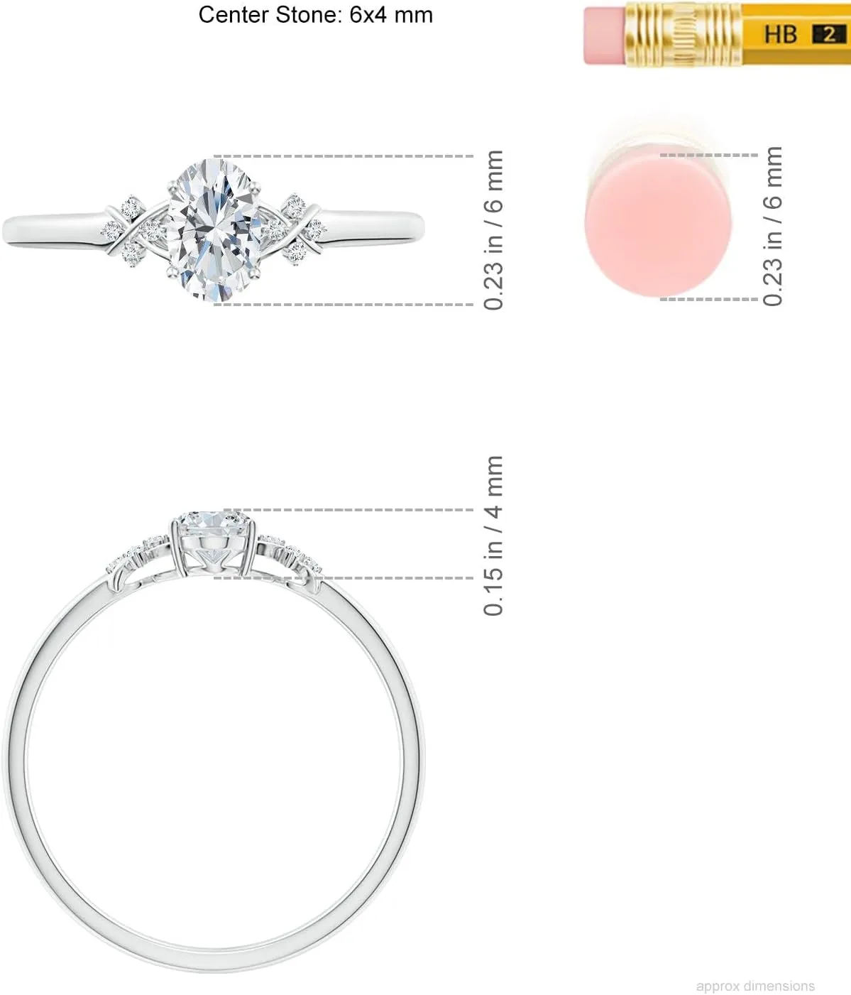 Angara Lab Grown Solitaire Oval Diamond Criss Cross Ring with Diamonds in Silver / 14K Solid Gold/Platinum | April Birthstone, Birthday, Engagement, Anniversary, Wedding Jewelry Gift for Women