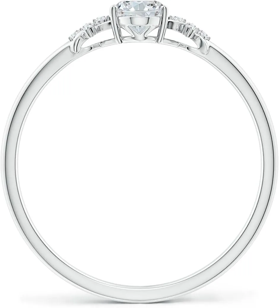 Angara Lab Grown Solitaire Oval Diamond Criss Cross Ring with Diamonds in Silver / 14K Solid Gold/Platinum | April Birthstone, Birthday, Engagement, Anniversary, Wedding Jewelry Gift for Women