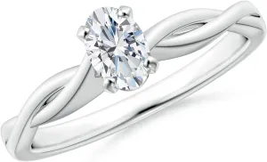 Angara Lab Grown Solitaire Oval Diamond Twisted Shank Engagement Ring in Silver / 14K Solid Gold/Platinum | April Birthstone, Birthday, Anniversary, Wedding Jewelry Gift for Women