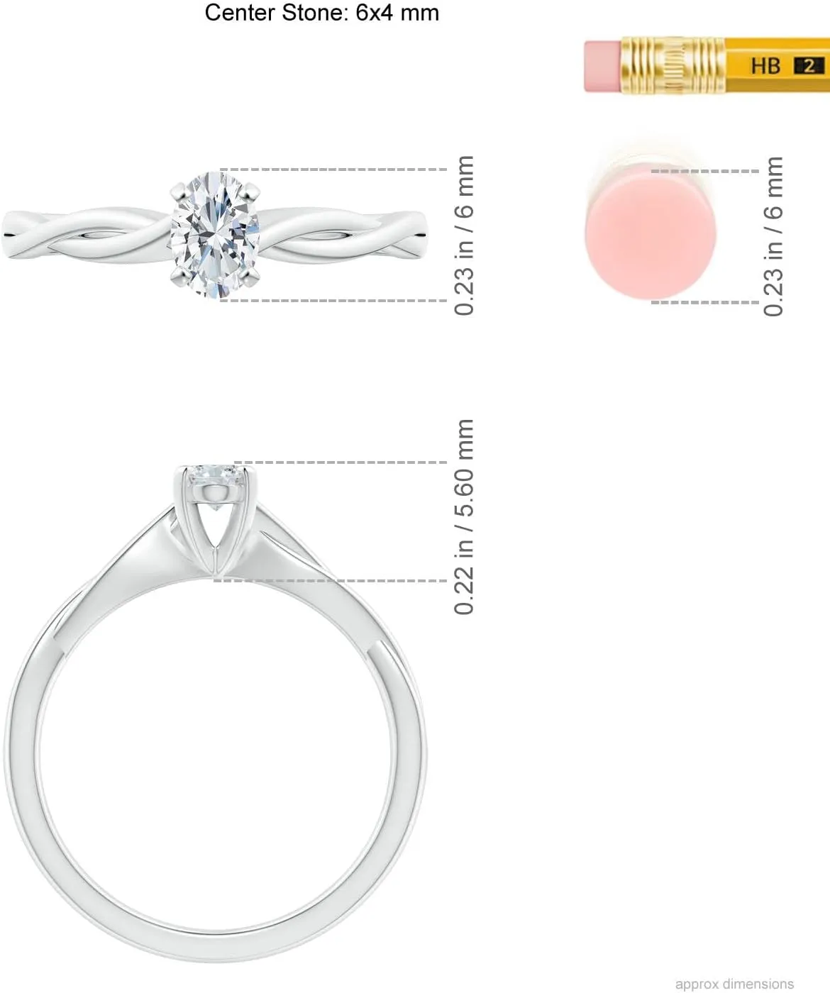 Angara Lab Grown Solitaire Oval Diamond Twisted Shank Engagement Ring in Silver / 14K Solid Gold/Platinum | April Birthstone, Birthday, Anniversary, Wedding Jewelry Gift for Women