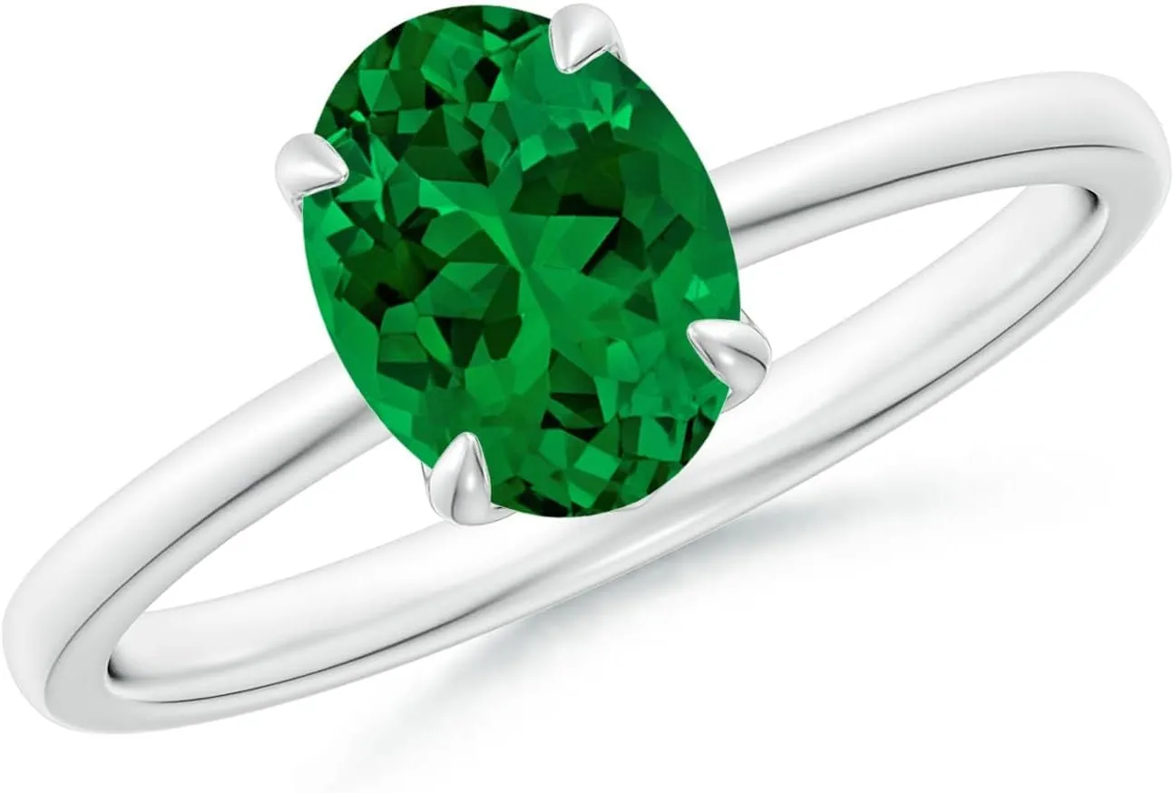 Angara Lab Grown Solitaire Oval Emerald Classic Engagement Ring in 14K Solid Gold/Platinum | Birthday, Anniversary, Wedding Jewelry Gift for Women