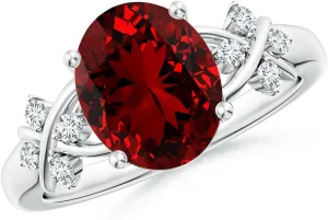 Angara Lab Grown Solitaire Oval Ruby Criss Cross Ring with Lab Diamonds in Silver / 14K Solid Gold/Platinum | July Birthstone, Birthday, Engagement, Anniversary, Wedding Jewelry Gift for Women