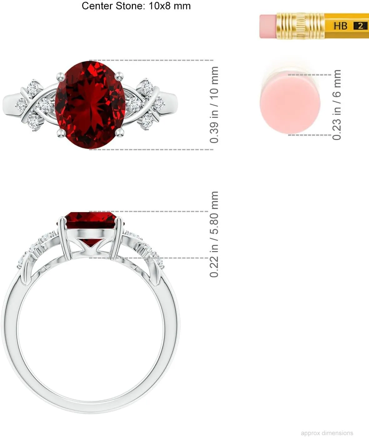 Angara Lab Grown Solitaire Oval Ruby Criss Cross Ring with Lab Diamonds in Silver / 14K Solid Gold/Platinum | July Birthstone, Birthday, Engagement, Anniversary, Wedding Jewelry Gift for Women