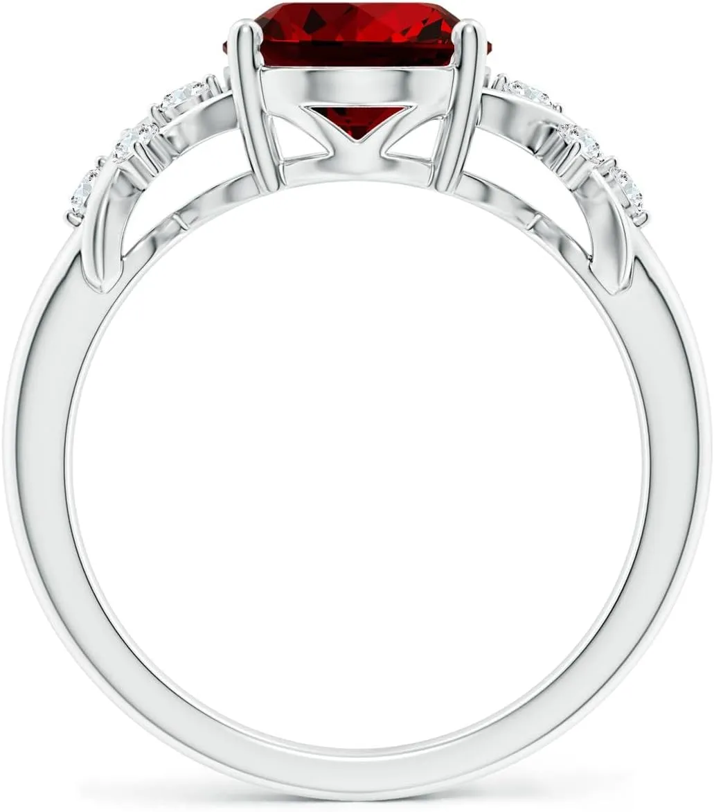 Angara Lab Grown Solitaire Oval Ruby Criss Cross Ring with Lab Diamonds in Silver / 14K Solid Gold/Platinum | July Birthstone, Birthday, Engagement, Anniversary, Wedding Jewelry Gift for Women