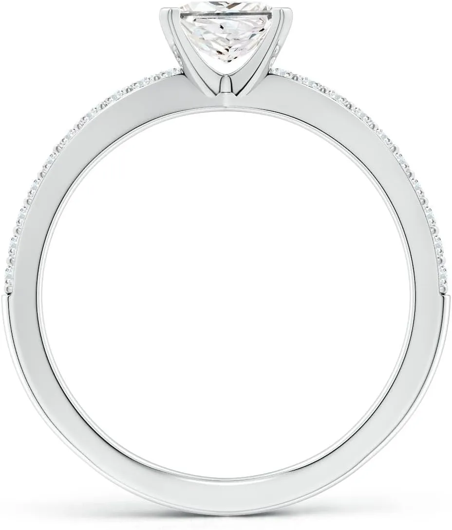Angara Lab Grown Solitaire Princess-Cut Diamond Crossover Shank Engagement Ring in Silver / 14K Solid Gold/Platinum | April Birthstone, Birthday, Anniversary, Wedding Jewelry Gift for Women