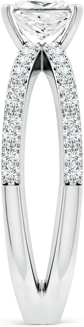 Angara Lab Grown Solitaire Princess-Cut Diamond Crossover Shank Engagement Ring in Silver / 14K Solid Gold/Platinum | April Birthstone, Birthday, Anniversary, Wedding Jewelry Gift for Women