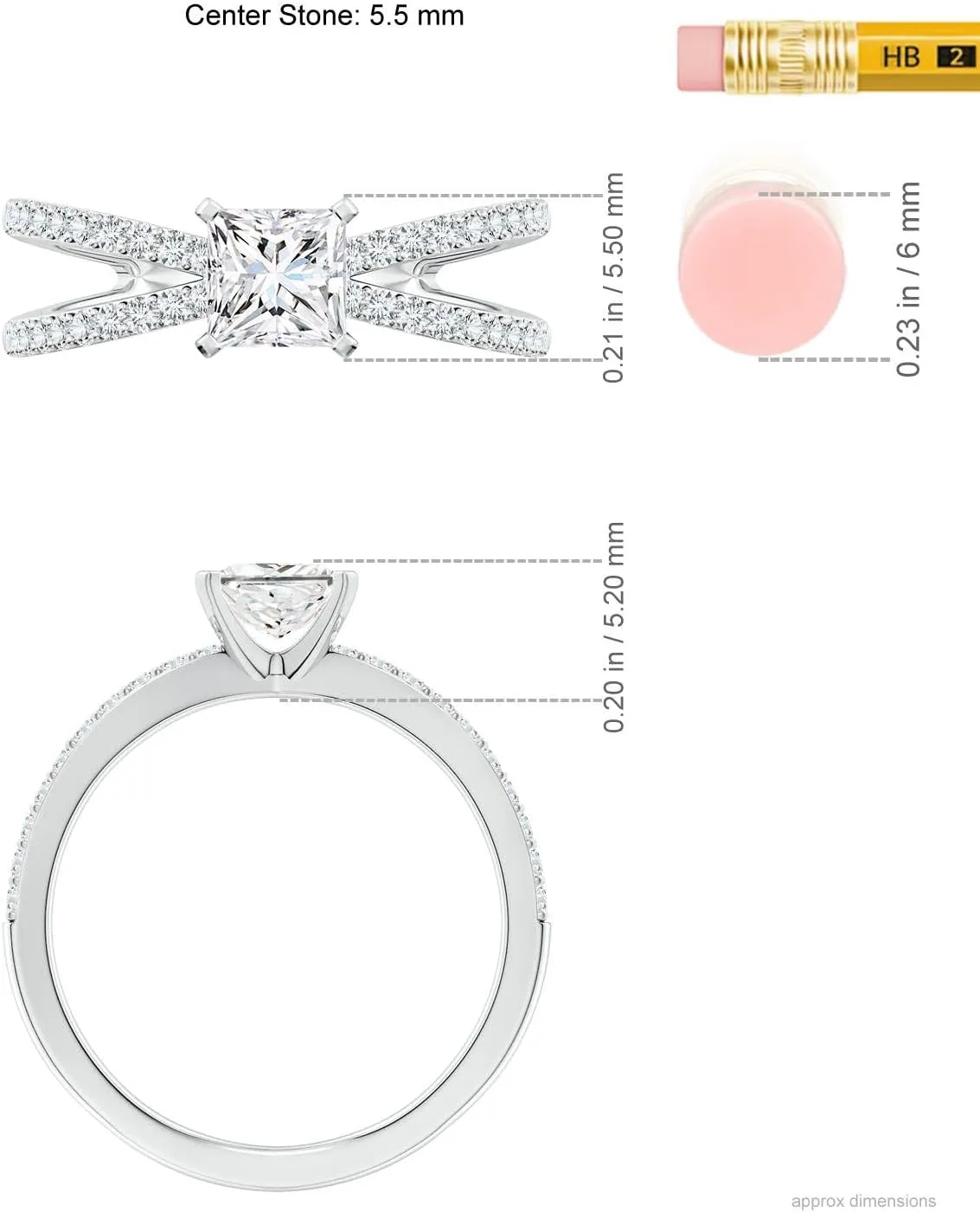 Angara Lab Grown Solitaire Princess-Cut Diamond Crossover Shank Engagement Ring in Silver / 14K Solid Gold/Platinum | April Birthstone, Birthday, Anniversary, Wedding Jewelry Gift for Women