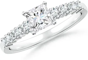 Angara Lab Grown Solitaire Princess-Cut Diamond Graduated Engagement Ring in Silver / 14K Solid Gold/Platinum | April Birthstone, Birthday, Anniversary, Wedding Jewelry Gift for Women