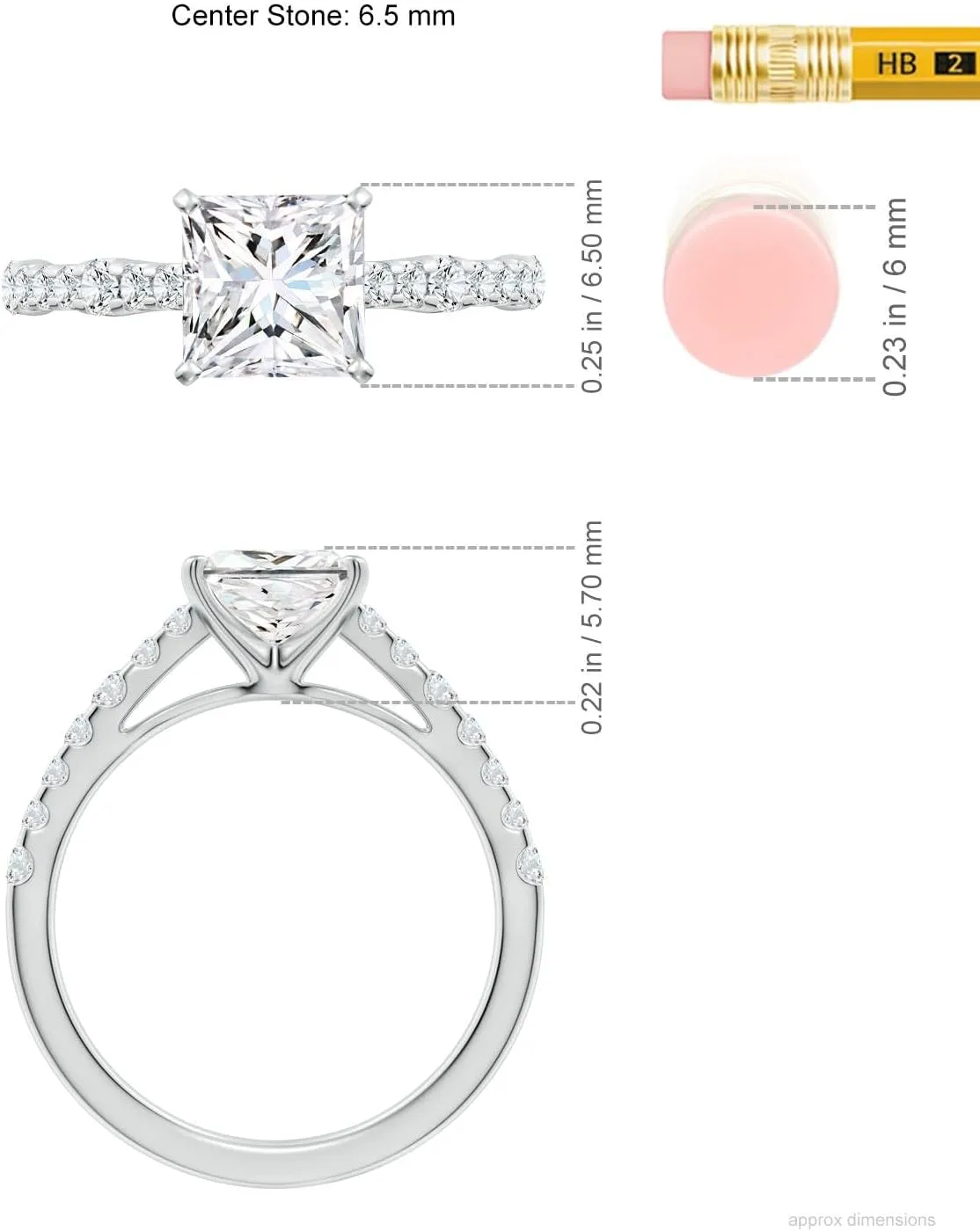 Angara Lab Grown Solitaire Princess-Cut Diamond Station Engagement Ring in Silver / 14K Solid Gold/Platinum | April Birthstone, Birthday, Anniversary, Wedding Jewelry Gift for Women