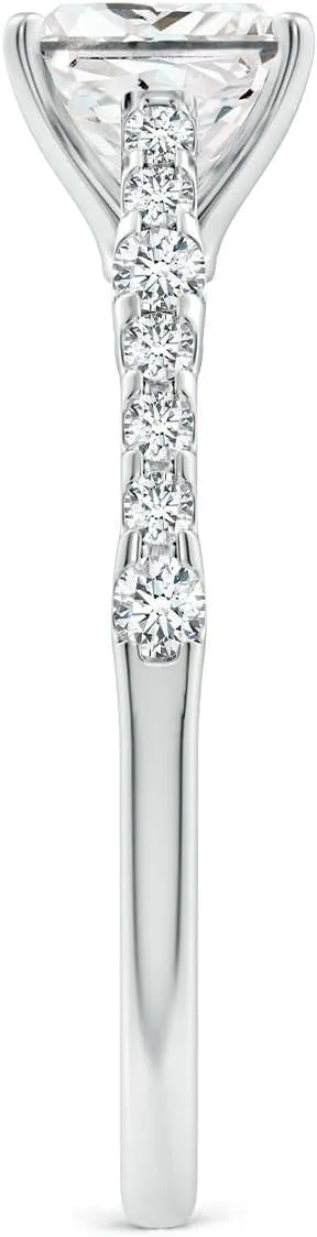 Angara Lab Grown Solitaire Princess-Cut Diamond Station Engagement Ring in Silver / 14K Solid Gold/Platinum | April Birthstone, Birthday, Anniversary, Wedding Jewelry Gift for Women