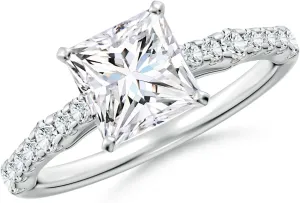 Angara Lab Grown Solitaire Princess-Cut Diamond Station Engagement Ring in Silver / 14K Solid Gold/Platinum | April Birthstone, Birthday, Anniversary, Wedding Jewelry Gift for Women